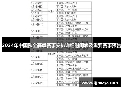 2024年中国队全赛季赛事安排详细时间表及重要赛事预告